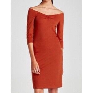 Zara Point Di Roma Bodycon Off-Shoulder Midi Dress Burnt Orange NWT Size M